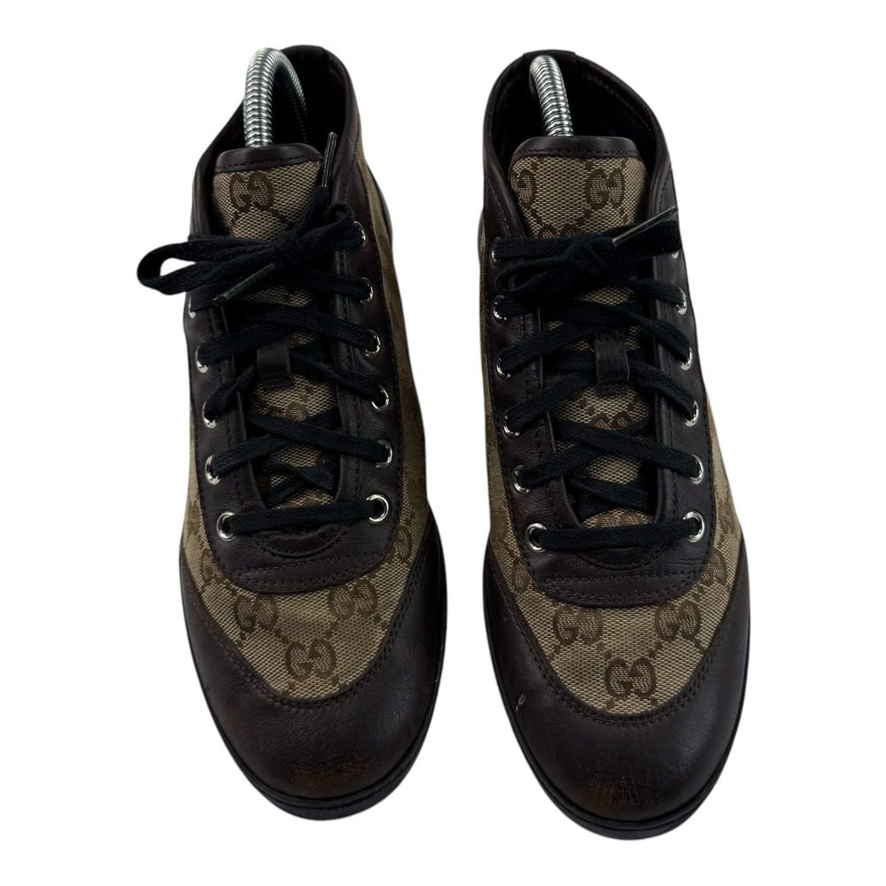 Gucci GG Monogram High Top Sneakers Brown Leather Canvas 390968 Women's 36.5 G - Picture 2 of 13